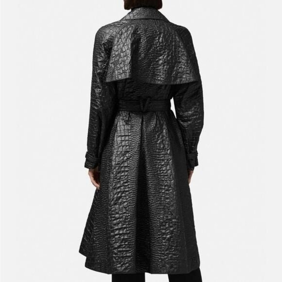💯 - New Authentic Versace Croc Textured Lacquered A- Line Trench Coat - Picture 6 of 10